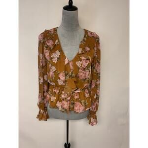 WAYE Blouse Floral Bohemian Dark Cottagecore Peasant Peplum Womens SZ S